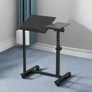 Overbed Bedside Desk Mobile Rolling Laptop Stand Tilting Overbed Table with Wheels Height Adjustable Tray Table for Laptop Bed Sofa Side Table (Black)