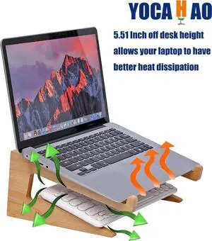 Wooden Laptop Stand Wooden Vertical Laptop Stand for Desk Bamboo Laptop Stand Compatible with MacBook Air Pro/ XPS/Surface pro/HP/Pixelbook/ More Laptops13-18.6inch