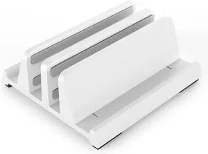 Vertical Laptop Stand for Desk Dual Slots Plastic Laptop Holder with Space Saving 4-in-1 Design Adjustable Laptop Stand Supports MacBook Chromebook Surface (White)