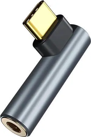 USB-C to 3.5 mm Headphone Jack Adapter Right Angle Type USB C to Headphone Jack Dongle Aux Adapter Compatible with Samsung Galaxy S23 S23+ S23 Ultra S22 S21 S20 iPad Pro MacBook Oneplus -Grey