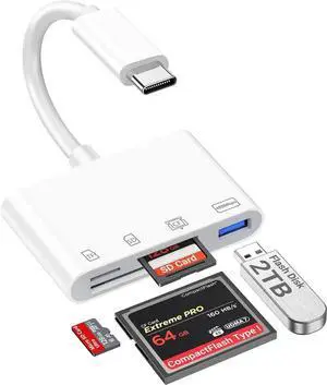 CF Card Reader USB C Compact Flash Card Reader SD Micro SD Camera Memory Cards Adapter Compatible with iPhone 16 15 Mac Pro MacBook Air iMac Computer PC Laptop Galaxy S25 Android Phone