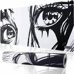 XL Anime Eyes Gaming Mouse Pad - Manga Girl Black & White Desk Mat for Keyboard and Mouse - Non-Slip Water-Resistant Stitched Edges - 31.5x11.8 in (X-Large)