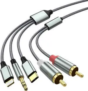Lightning to RCA Cable Audio Aux Adapter RCA to 3.5mm CableUSB C to 2 RCA Audio Cable (3 in 1 Audio Cable) for Power Amplifier Car Home Theater Speaker and More(Lightning Compatible)