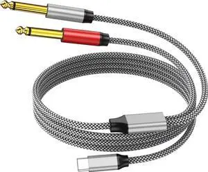 USB C to Dual 6.35mm 1/4 inch TS Stereo Audio Y Splitter Cable 3FT for iPhone 15/15 Plus/15 Pro/15 Pro Max Amplifier Speaker and Mixer