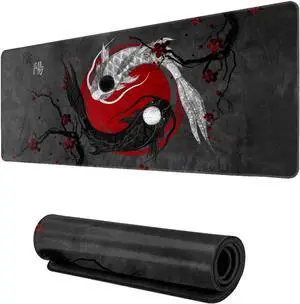 Japanese Art Koi Fish Mouse Pad Large Mouse Pad Extended Stitched Edges Mousepad Gaming Desk Pad Personalized The Office Mouse Pad 31.5 X 11.8 Inch