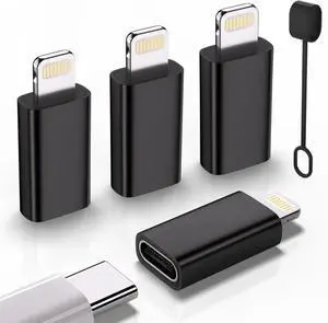 USB C Type C to Lightning Adapter 4 Pack 1.8-2.2A 15W Fast Charging Support Data Sync Lightning to USB Type C Cable Adapter for iPhone/iPad/for Airpods with Anti-Lost Loop Not for Audio/OTG (Black)