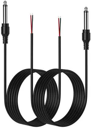 2-Pack 6FT Replacement 6.35mm Male Plug to Bare Wire Open End TS 2 Pole Mono 1/4 HiFi Speaker Plug Jack Amplifier Patch Audio Cable Microphone Cord for DJ Application DIY Connector Repair
