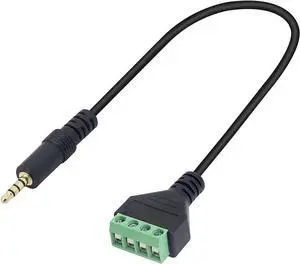 3.5mm Terminal Block Cable 1/8 Inch TRRS Stereo Solderless Screw Terminal Speaker Wire 3.5mm 4 pole Male to 4Pin Bolt Headphone Balum Patch Cord (2 Pack-32CM)