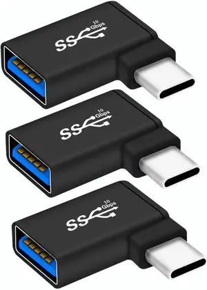 Right Angle USB C to USB OTG Adapter(3-Pack) Aluminum 90 Degree USB-C to USB 3.0 Converter Type C OTG for MacBook Pro 2020 iPad Pro