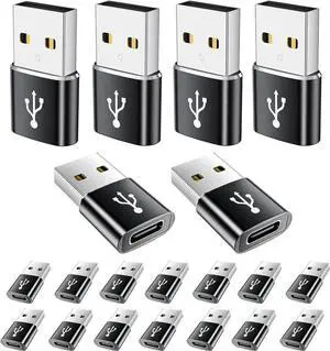 USB A to USB C Adapter 20 Pack USB to USBC Adapter USBA to USBC Cable Converter for iPhone iPad MacBook Galaxy Black