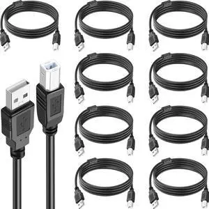 10 Pack USB Printer Cable 6FT USB A to B High-Speed Printer Cord Compatible with Hp Canon Brother Epson Lexmark Xerox Piano Dac and More (Black)
