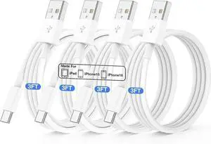 4 Pack USB C Fast Charging Cable 3FT For iPhone 16 15/16 15 Pro/16 15 Pro max/16 15 Plus USB A to USB C Car Carplay Cord compatible Galaxy S25 S24 iPad Pro 12.9/11 Air 5th/4th Gen