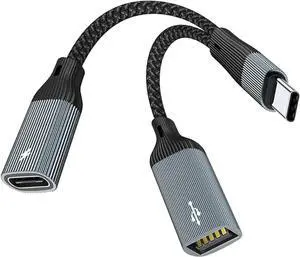 USB C Splitter with 60W PD Charging - Dual-Port OTG Adapter for iPhone 16/15 Pro/iPad/MacBook/Galaxy S24/S23 Data Sync & Fast Charge Simultaneously