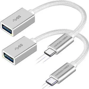 USB C to USB 3.2 Adapter [2pcs Silver] Transfer up to 10Gbps Type C to USB(Male-Female OTG Cable USBC to USB Adapter Compatible with MacBook Pro/Air iPhone 15 Pro Max Plus