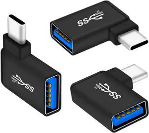USB C to USB 3.0 Adapter 90 Degree (3 Pack) USB-A 3.0 Female to USB-C 3.1 Male Right Angle OTG Adapter Compatible with MacBook Pro Laptop Galaxy Type-C Phones and More