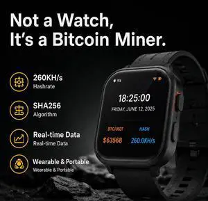 PunkhashBitcoin Mining Watch for Single Users 260KH/s Hashrate, Real-time Bitcoin Price Display, Portable Smart Wearable Cryptocurrency Mining Device PunkhashBitcoin Mining Watch for Single Users 260KH/s Hashrate, Real-time Bitcoin Price Display, Portable Smart Wearable Cryptocurrency Mining Device