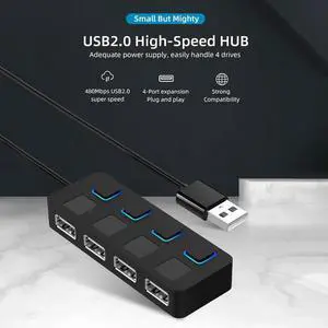 4 Port USB 2.0 Hub Splitter Multi USB Power Adapter Expander Plug Play Computer Accessories for Laptop Desktop Computer