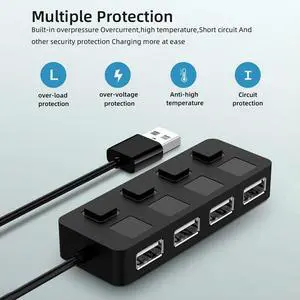 4 Port USB 2.0 Hub Splitter Multi USB Power Adapter for Laptop Desktop Computer
