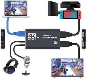 USB 3.0 4K HDMI-Compatible Capture Card Game Capture Card Gaming Capture Card for Streaming Works for PS4/Camera/PC
