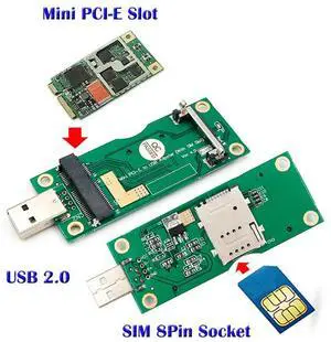 Mini PCI-E to USB Adapter with SIM 8Pin Card Slot for WWAN/LTE Module