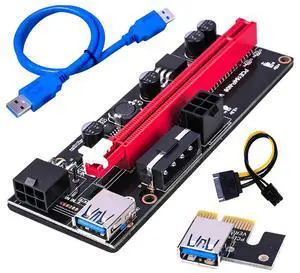 Ver009S USB 3.0 PCIe 1X to 16X Riser Card Adapter SATA 15Pin to 6Pin Power Cable