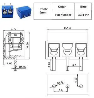 100Pcs KF301-2P/3P/4P Screw Terminal Block Connector 2 Pin 3 Pin 4Pin PCB Mount Screw Terminal Block Connector Straight Needle