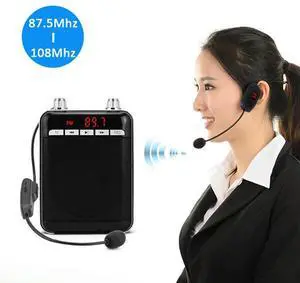 FM Wireless Microphone Headset 87.5MHz-108MHz Megaphone Voice Amplifier Head Mic for Teaching/Tour Guide/Sales Promotion/Meeting