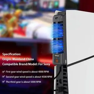 Cooling Fan 3 Levels Cooling Game Accessories Quiet Cooler Fan USB 2.0 Port Game Console Rear Cooling Fan for PS5 Slim Console