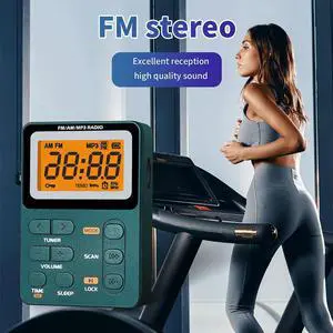 AM FM Portable Radio Rechargeable Pocket Radio with MP3 Stereo Earphone LCD Screen Digital Radio for Hiking Walking Jogging