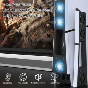 Silent Enhanced Cooling Fan for PS5 Slim Console(Digital/Disc) with Adjustable Speed Efficient Cooling System with USB 3.0 Port