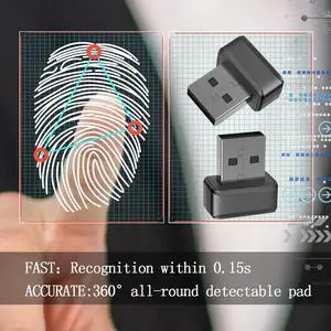 USB Fingerprint Key Reader FIDO U2F Portable Security Key Hello Anti-Spoofing Mini Fingerprint Reader 360° Touch for PC