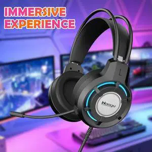 Wired Gamer Headset LED Light Over-Ear Headphone 7.1 Surround Deep Bass Stereo Headset Noise Cancelling with Mic for Computer PC