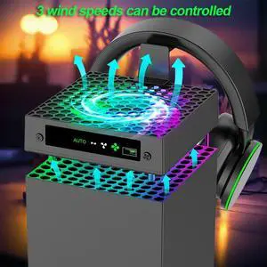 RGB Fan Cooling System 3 Levels Adjustable Speed Temperature-Controlled Cooling Fan System USB Port for Xbox Series X Console