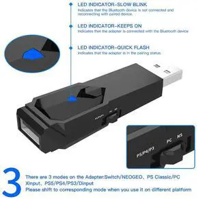 USB Gamepad Converter Bluetooth-Compatible/Wired Wireless Converter Wireless Controller Converter for PS4/PS3/Switch/PC