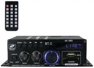 AK380 Bluetooth-Compatible Amplifier 2 Channel Home Theater Amplifier 40W+40W Music Player USB AUX Karaoke for Home Car