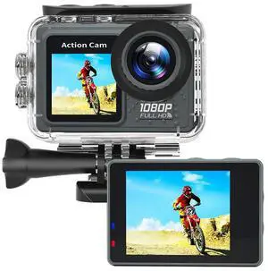 Dual Screen Camera 1080P 30FPS Exercise Video Recorder 120° Wide Angle Underwater Camera with Accessories Kit