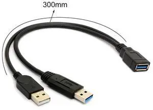 Data Y Extension Splitter Cable USB 3.0 to Dual USB Extra Power Data Extension Cable for 2.5 inch External HDD