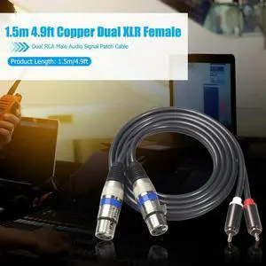 1.5m/4.9ft Dual XLR Female to Dual RCA Male Audio Microphone Cable Adapter Wire