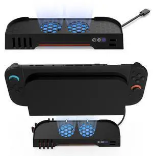 Cooling Fan with RGB Light Dual-Fan Cooling Base 3 Speed Portable Cooling Fan with 8 Game Card Slots for Switch 2 Accessories