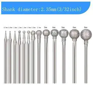 13 Pcs Ball Shape Diamond Burr Diamond Mounted Grinding Burs Stone Carving Set with 3/32 Inch Mandrel for Rotary Tools