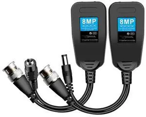 Functional Passive Video Balun Video and Power Transceiver for Security Cameras with Cat5e/Cat6 to BNC Interfaces