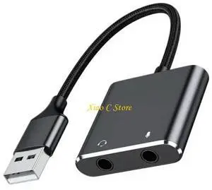 USB Sound Adapter External Stereo Sound Card with 3.5mm Headphone Microphone
