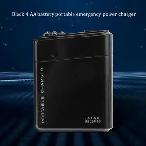Black 4X AA Portable Emergency Power Charger USB For Cell Phone