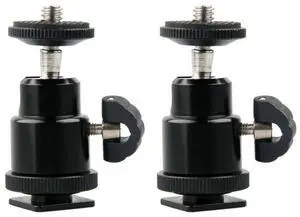 2X Aluminium Alloy Mini Ball Head 1/4 Inch  Mount With Flash Shoe For DSLR SLR DC Camera Mini DV Monitor Etc