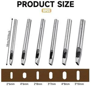 6 Sizes Oval Hole Punch for Leather 6mm-10mm Hollow Leather Crafting Hand Punching Tool Kit for Leather Crafting