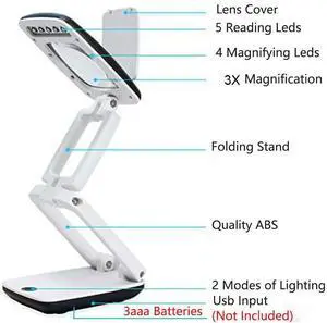 Lighted Desk Magnifying Glass Lamp with Light on Stand Led Portable Pocket Magnifier Visor Folding 3X for Reading, Hobby