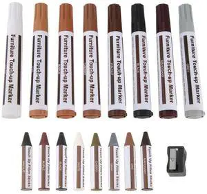 Furniture Repair Kit Wood Markers - Set of 17 - Markers and Wax Sticks with Sharpener Kit, for Scratches, Wood Floors