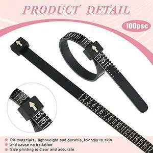 100 Pack Reusable Finger Size Gauge Measure Ring Sizer Plastic US Ring Measurement Tool White and Black