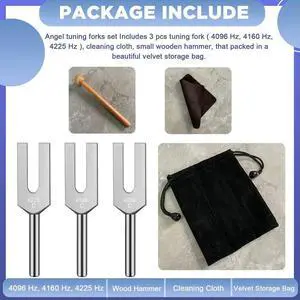 Tuning Forks Set 4096 Hz 4160 Hz 4225 Hz Tuning Forks Set Tuning Fork with Wooden Hammers and Cloth Bag Style 1