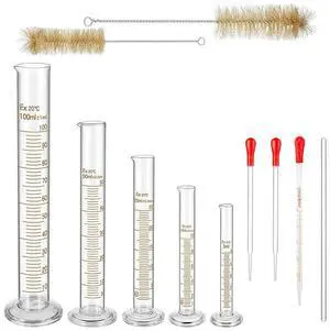 Glass Graduated Measuring Cylinders Set,Premium Borosilicate Cylinders Kit with 3 Pipettes+2 Brushes+1 Stirring Rod